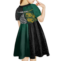 Personalised South Africa and New Zealand Kid Short Sleeve Dress King Protea and Silver Fern Mix Culture Pattern LT03 - Polynesian Pride