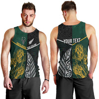 Personalised South Africa and New Zealand Men Tank Top King Protea and Silver Fern Mix Culture Pattern LT03 - Polynesian Pride