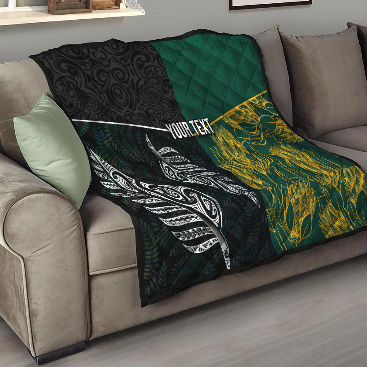 Personalised South Africa and New Zealand Quilt King Protea and Silver Fern Mix Culture Pattern LT03 - Polynesian Pride