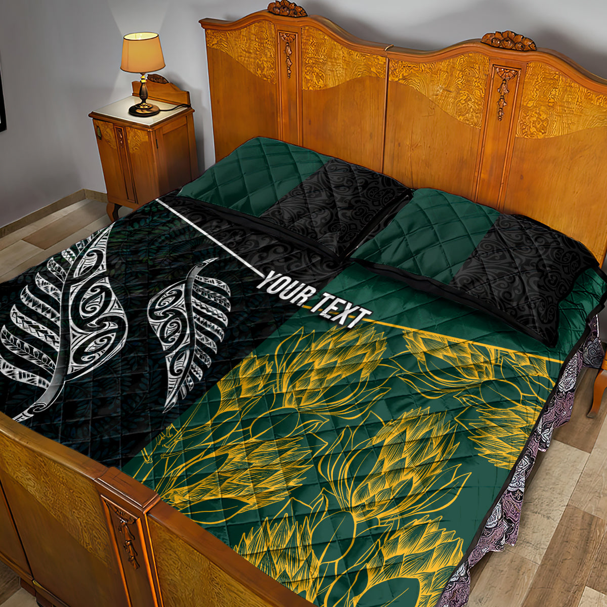 Personalised South Africa and New Zealand Quilt Bed Set King Protea and Silver Fern Mix Culture Pattern LT03 - Polynesian Pride