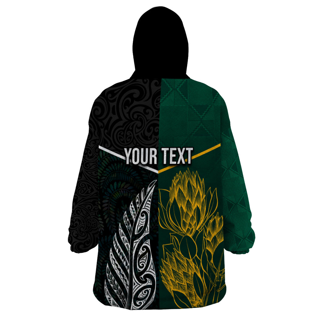 Personalised South Africa and New Zealand Wearable Blanket Hoodie King Protea and Silver Fern Mix Culture Pattern LT03 - Polynesian Pride