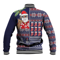 Hawaii Mele Kalikimaka Baseball Jacket Aloha and Christmas Elements Patchwork Blue Style LT03 - Polynesian Pride