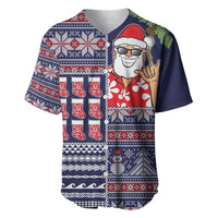 Hawaii Mele Kalikimaka Baseball Jersey Aloha and Christmas Elements Patchwork Blue Style LT03 Blue - Polynesian Pride