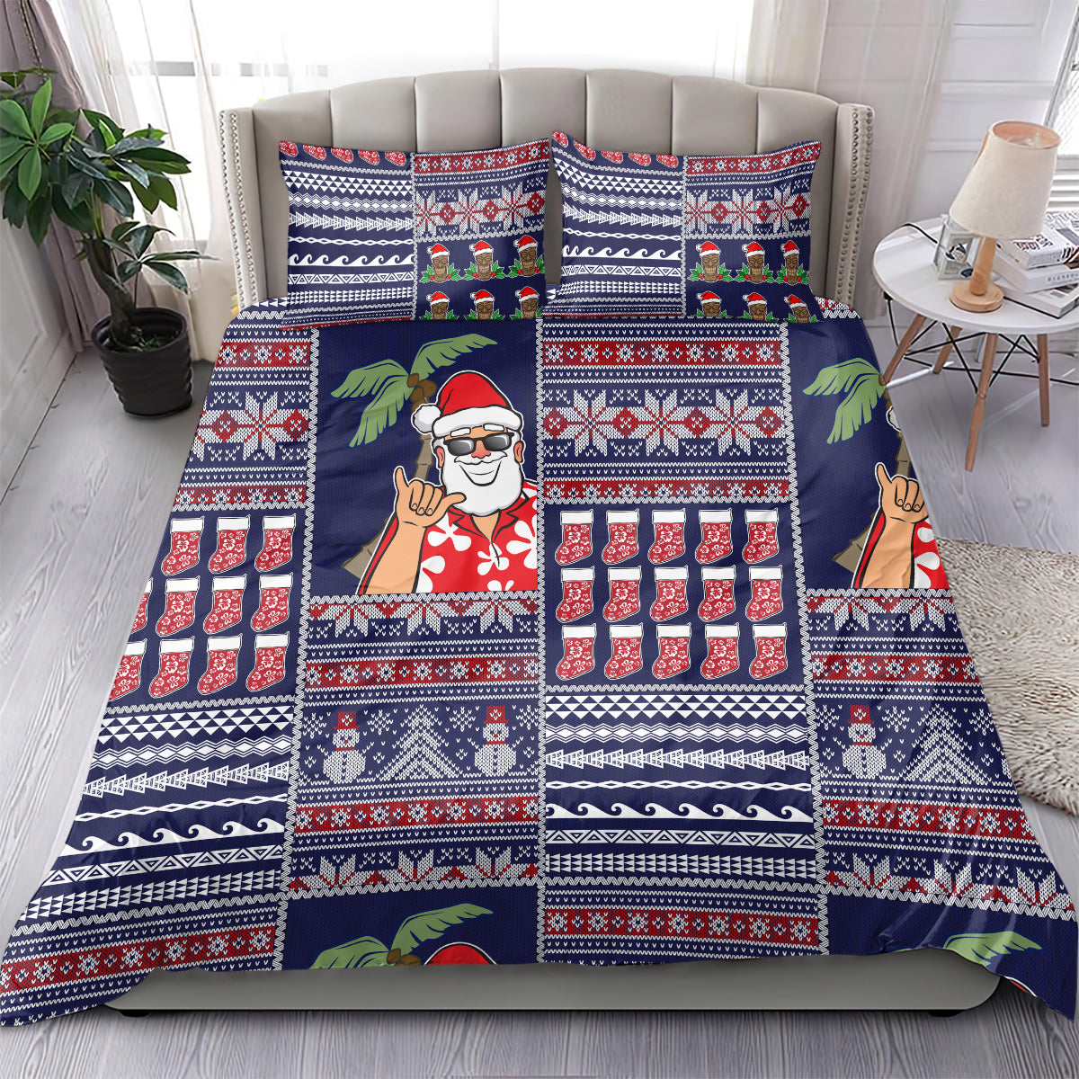 Hawaii Mele Kalikimaka Bedding Set Aloha and Christmas Elements Patchwork Blue Style LT03 - Polynesian Pride
