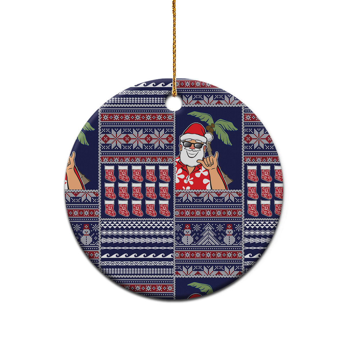 Hawaii Mele Kalikimaka Ceramic Ornament Aloha and Christmas Elements Patchwork Blue Style LT03 - Polynesian Pride