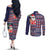 Hawaii Mele Kalikimaka Couples Matching Off The Shoulder Long Sleeve Dress and Long Sleeve Button Shirt Aloha and Christmas Elements Patchwork Blue Style LT03 - Polynesian Pride