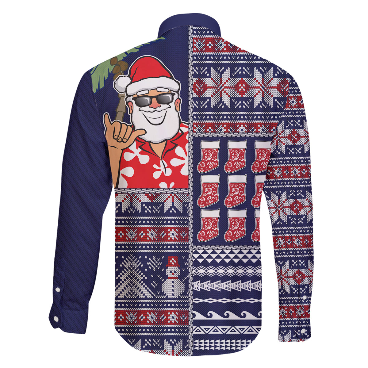 Hawaii Mele Kalikimaka Family Matching Long Sleeve Bodycon Dress and Hawaiian Shirt Aloha and Christmas Elements Patchwork Blue Style LT03 - Polynesian Pride