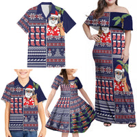 Hawaii Mele Kalikimaka Family Matching Off Shoulder Maxi Dress and Hawaiian Shirt Aloha and Christmas Elements Patchwork Blue Style LT03 - Polynesian Pride