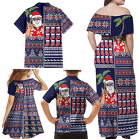 Hawaii Mele Kalikimaka Family Matching Off Shoulder Maxi Dress and Hawaiian Shirt Aloha and Christmas Elements Patchwork Blue Style LT03 - Polynesian Pride