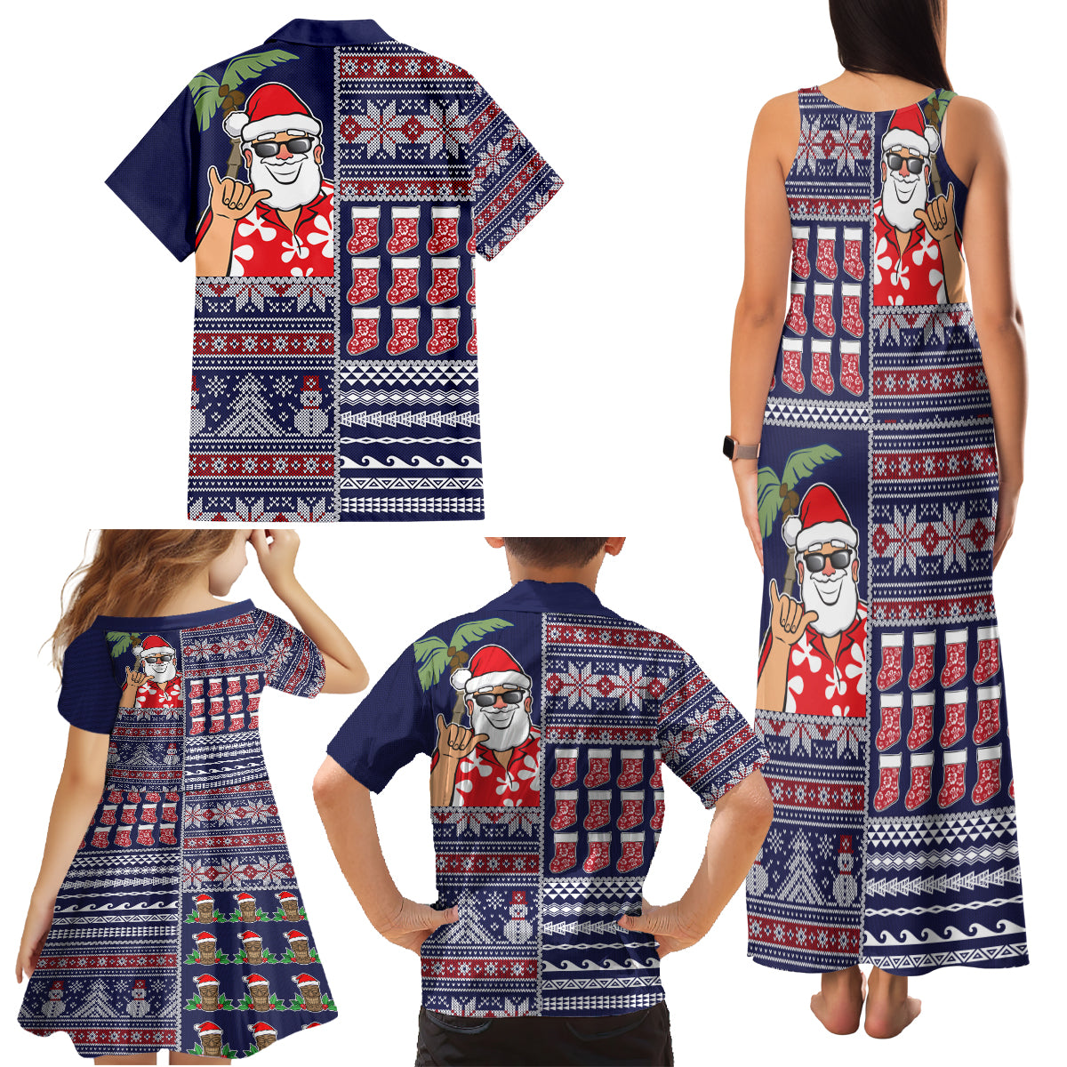 Hawaii Mele Kalikimaka Family Matching Tank Maxi Dress and Hawaiian Shirt Aloha and Christmas Elements Patchwork Blue Style LT03 - Polynesian Pride