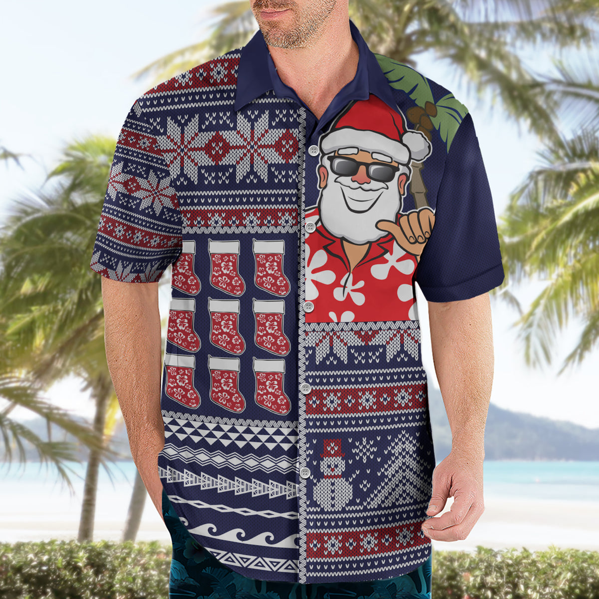 Hawaii Mele Kalikimaka Hawaiian Shirt Aloha and Christmas Elements Patchwork Blue Style LT03 - Polynesian Pride