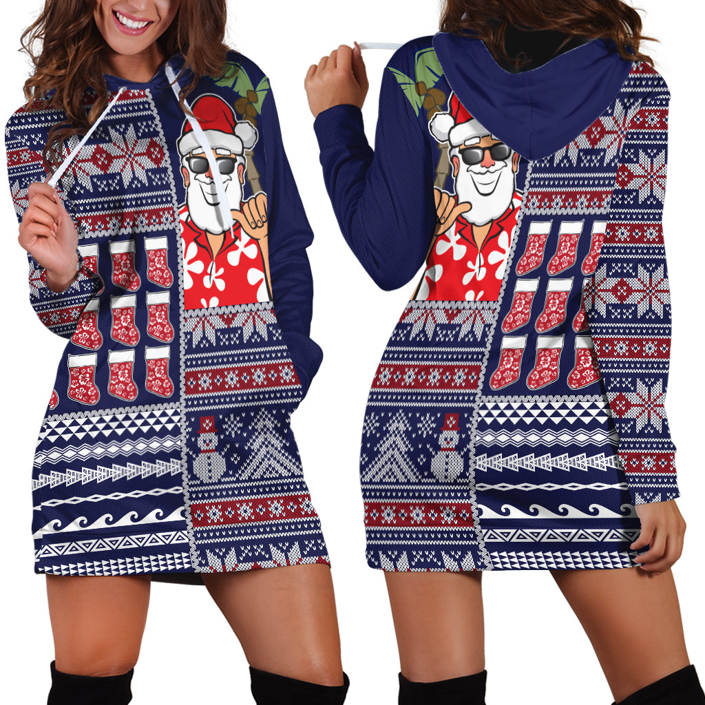 Hawaii Mele Kalikimaka Hoodie Dress Aloha and Christmas Elements Patchwork Blue Style LT03 - Polynesian Pride