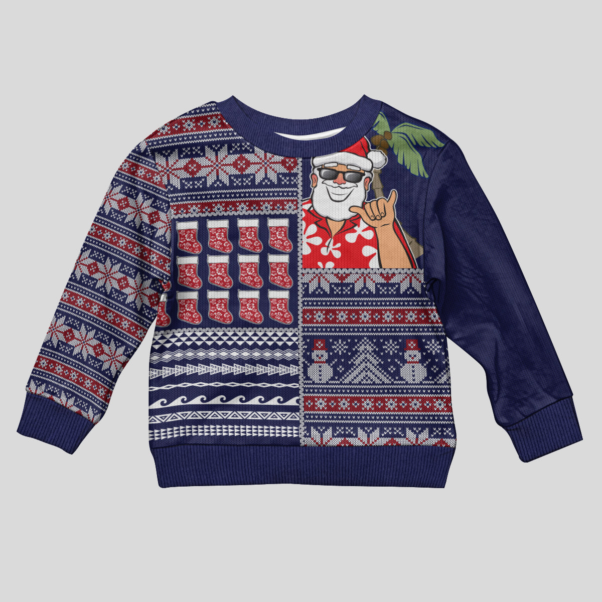 Hawaii Mele Kalikimaka Kid Ugly Christmas Sweater Aloha and Christmas Elements Patchwork Blue Style LT03 Kid Blue - Polynesian Pride