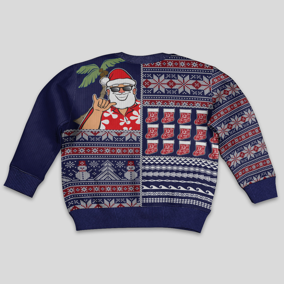 Hawaii Mele Kalikimaka Kid Ugly Christmas Sweater Aloha and Christmas Elements Patchwork Blue Style LT03 - Polynesian Pride