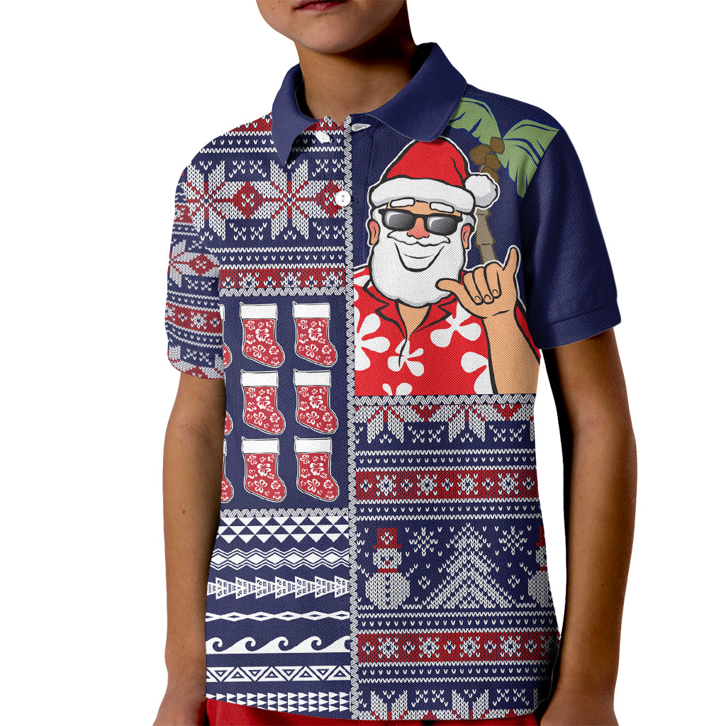 Hawaii Mele Kalikimaka Kid Polo Shirt Aloha and Christmas Elements Patchwork Blue Style LT03 Kid Blue - Polynesian Pride