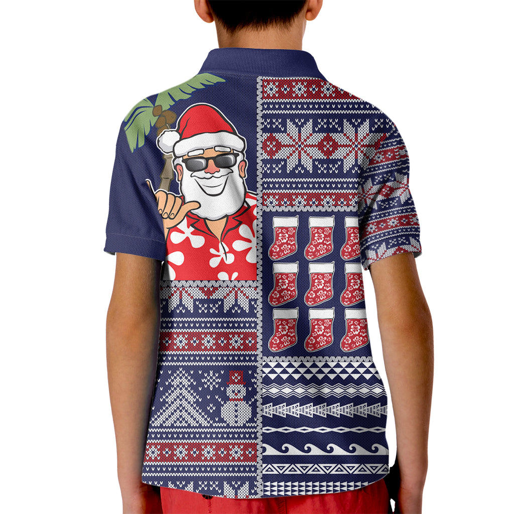 Hawaii Mele Kalikimaka Kid Polo Shirt Aloha and Christmas Elements Patchwork Blue Style LT03 - Polynesian Pride