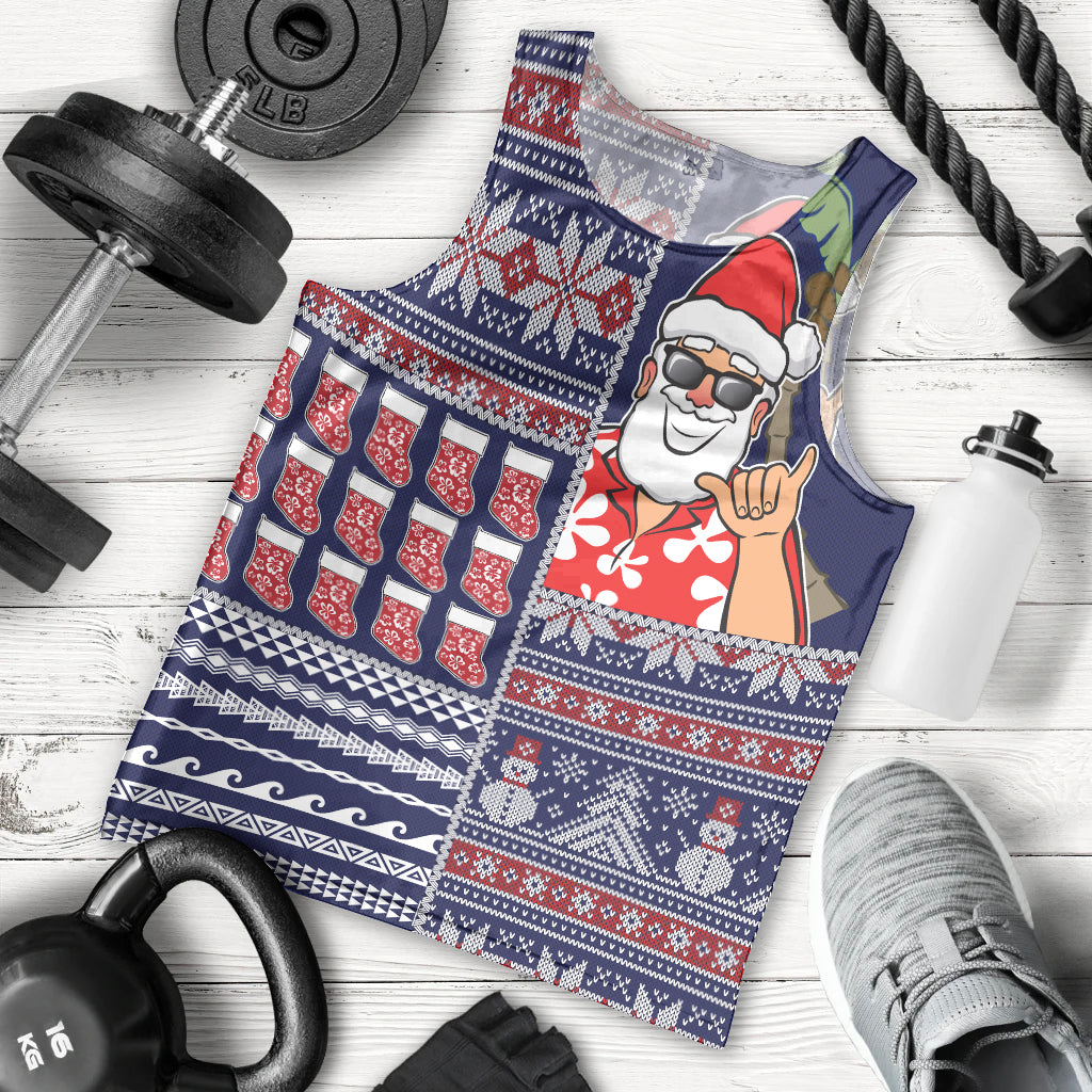 Hawaii Mele Kalikimaka Men Tank Top Aloha and Christmas Elements Patchwork Blue Style LT03 - Polynesian Pride
