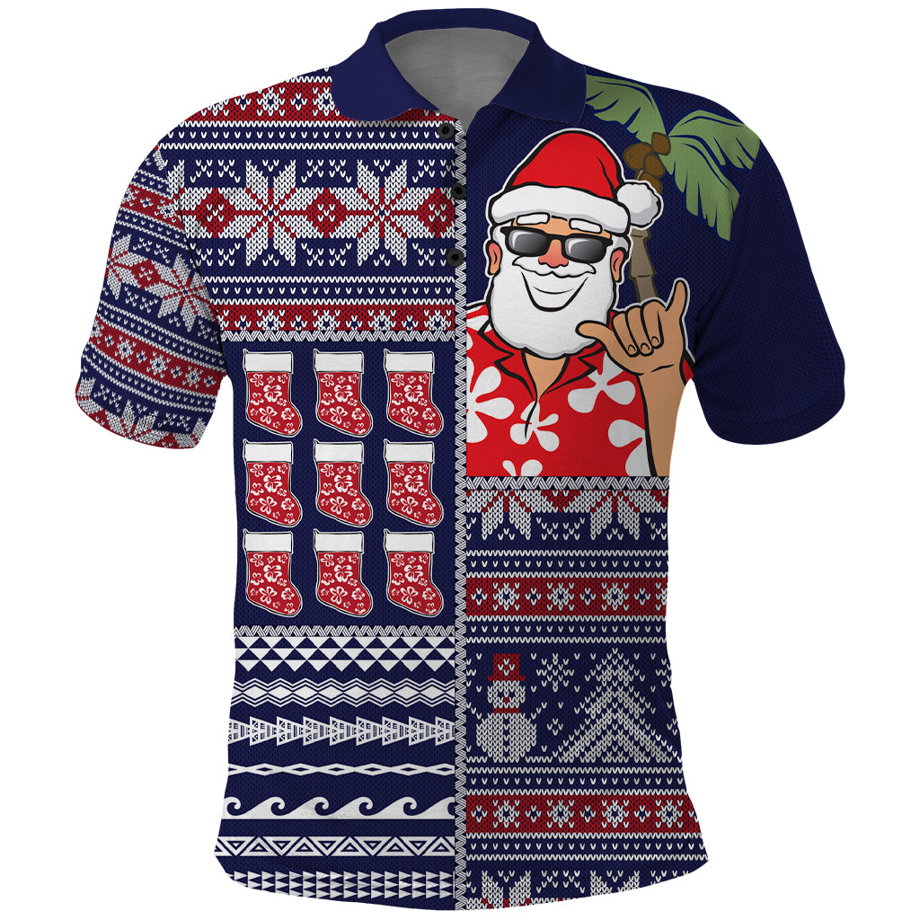 Hawaii Mele Kalikimaka Polo Shirt Aloha and Christmas Elements Patchwork Blue Style LT03 Blue - Polynesian Pride