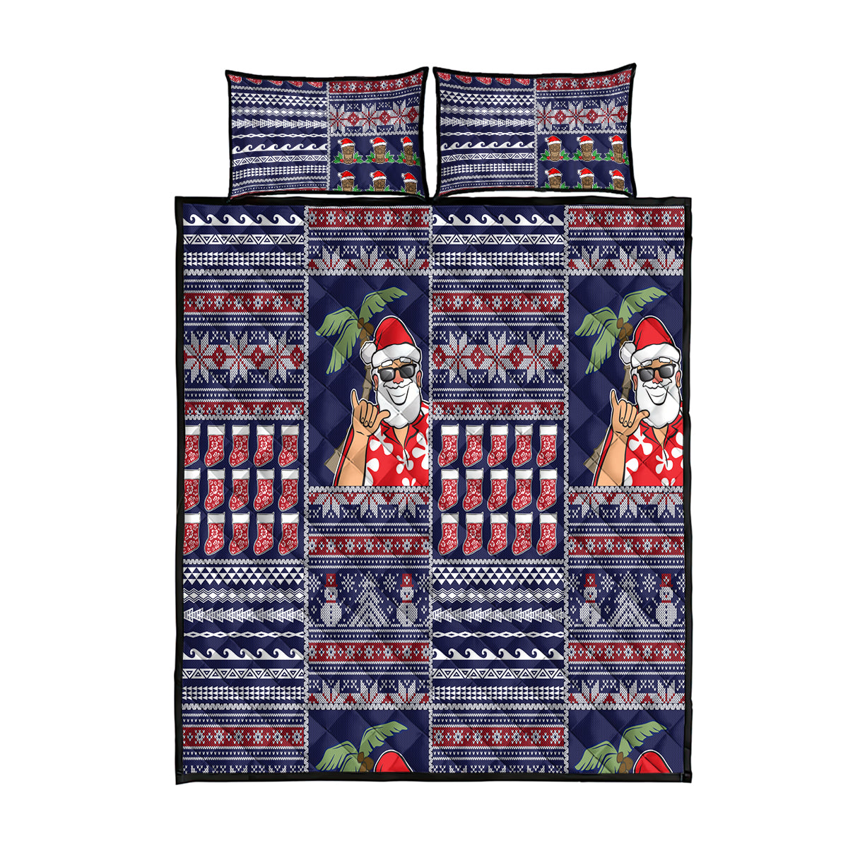 Hawaii Mele Kalikimaka Quilt Bed Set Aloha and Christmas Elements Patchwork Blue Style LT03 Blue - Polynesian Pride