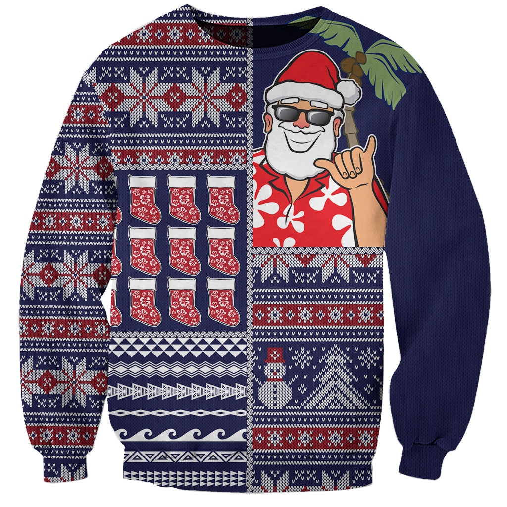 Hawaii Mele Kalikimaka Sweatshirt Aloha and Christmas Elements Patchwork Blue Style LT03 Unisex Blue - Polynesian Pride