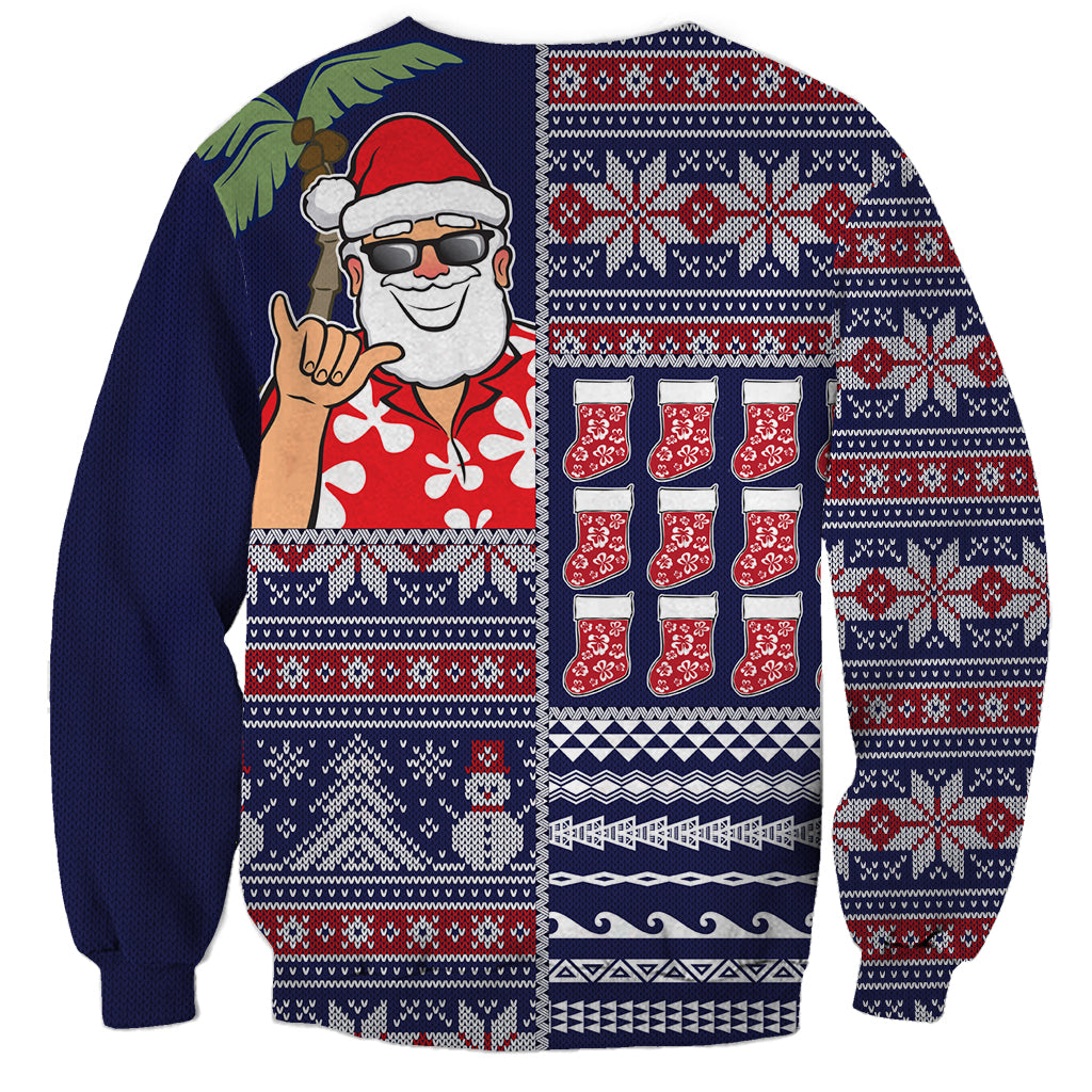 Hawaii Mele Kalikimaka Sweatshirt Aloha and Christmas Elements Patchwork Blue Style LT03 - Polynesian Pride