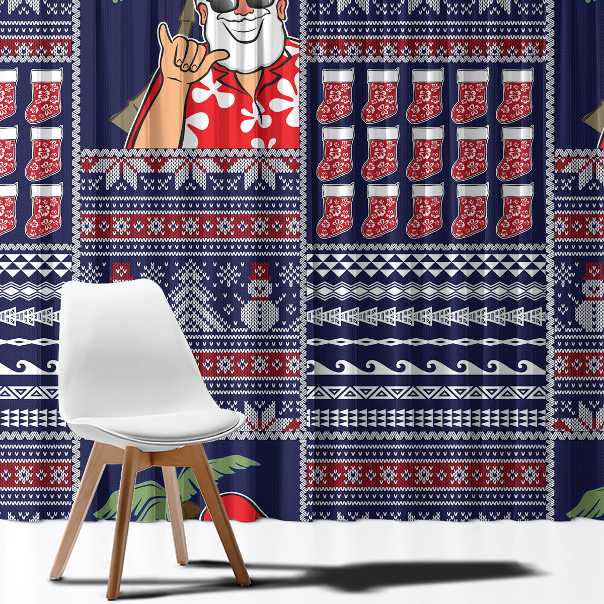 Hawaii Mele Kalikimaka Window Curtain Aloha and Christmas Elements Patchwork Blue Style LT03 - Polynesian Pride