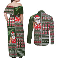Hawaii Mele Kalikimaka Couples Matching Off Shoulder Maxi Dress and Long Sleeve Button Shirt Aloha and Christmas Elements Patchwork Green Style LT03 - Polynesian Pride