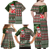 Hawaii Mele Kalikimaka Family Matching Off Shoulder Maxi Dress and Hawaiian Shirt Aloha and Christmas Elements Patchwork Green Style LT03 - Polynesian Pride