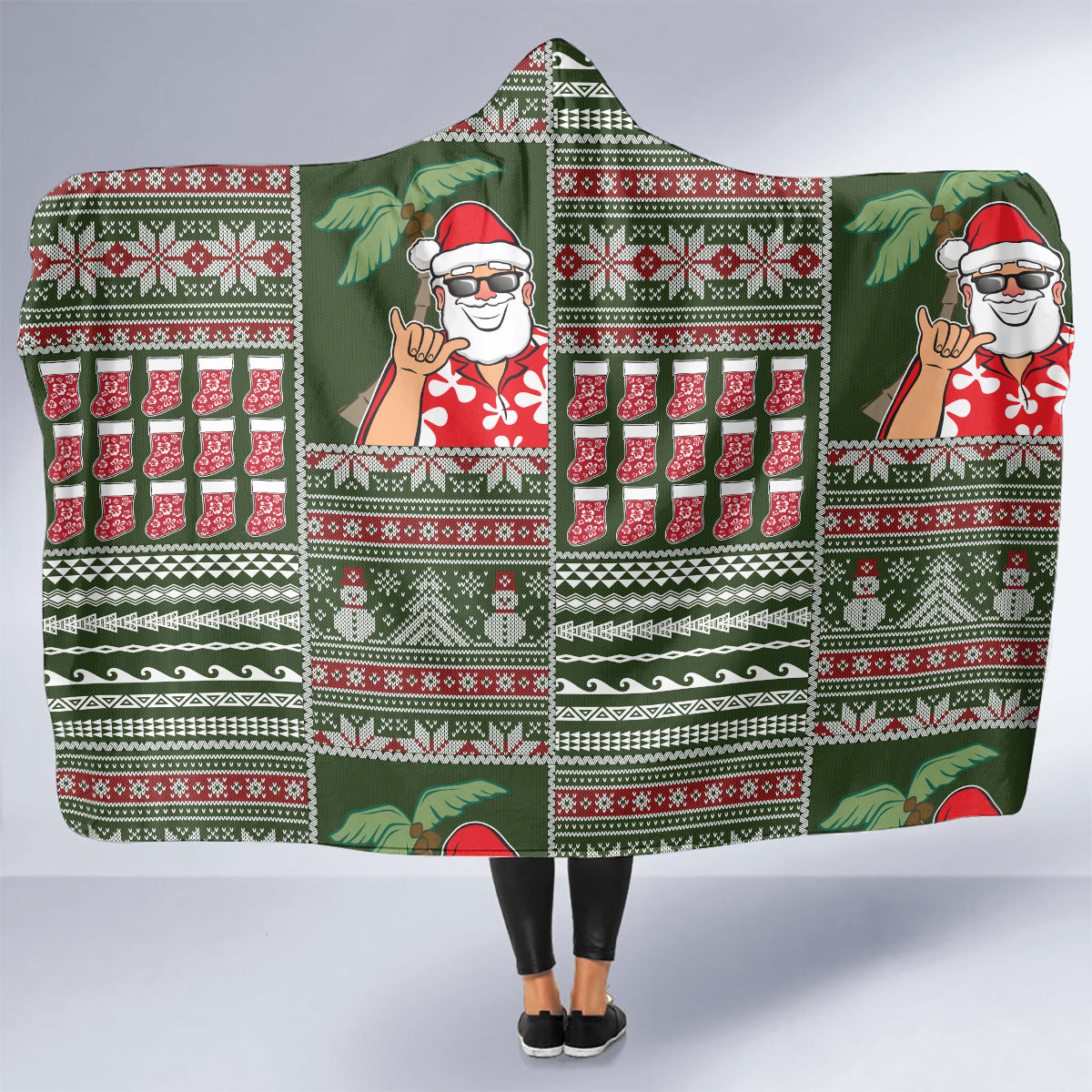 Hawaii Mele Kalikimaka Hooded Blanket Aloha and Christmas Elements Patchwork Green Style LT03 - Polynesian Pride