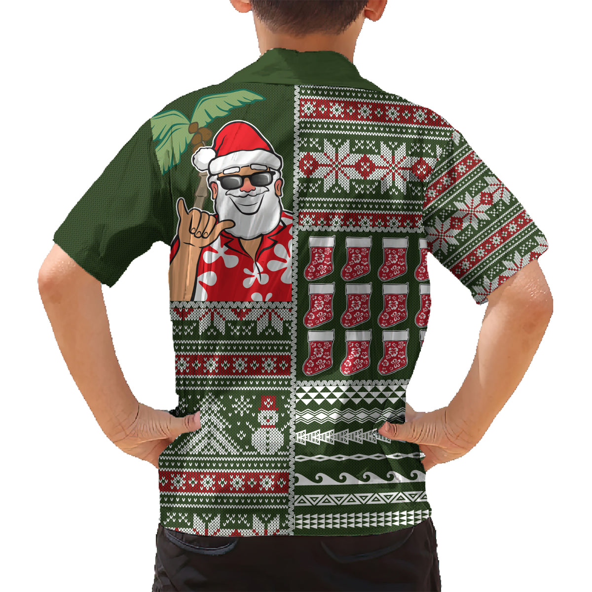 Hawaii Mele Kalikimaka Kid Hawaiian Shirt Aloha and Christmas Elements Patchwork Green Style LT03 - Polynesian Pride