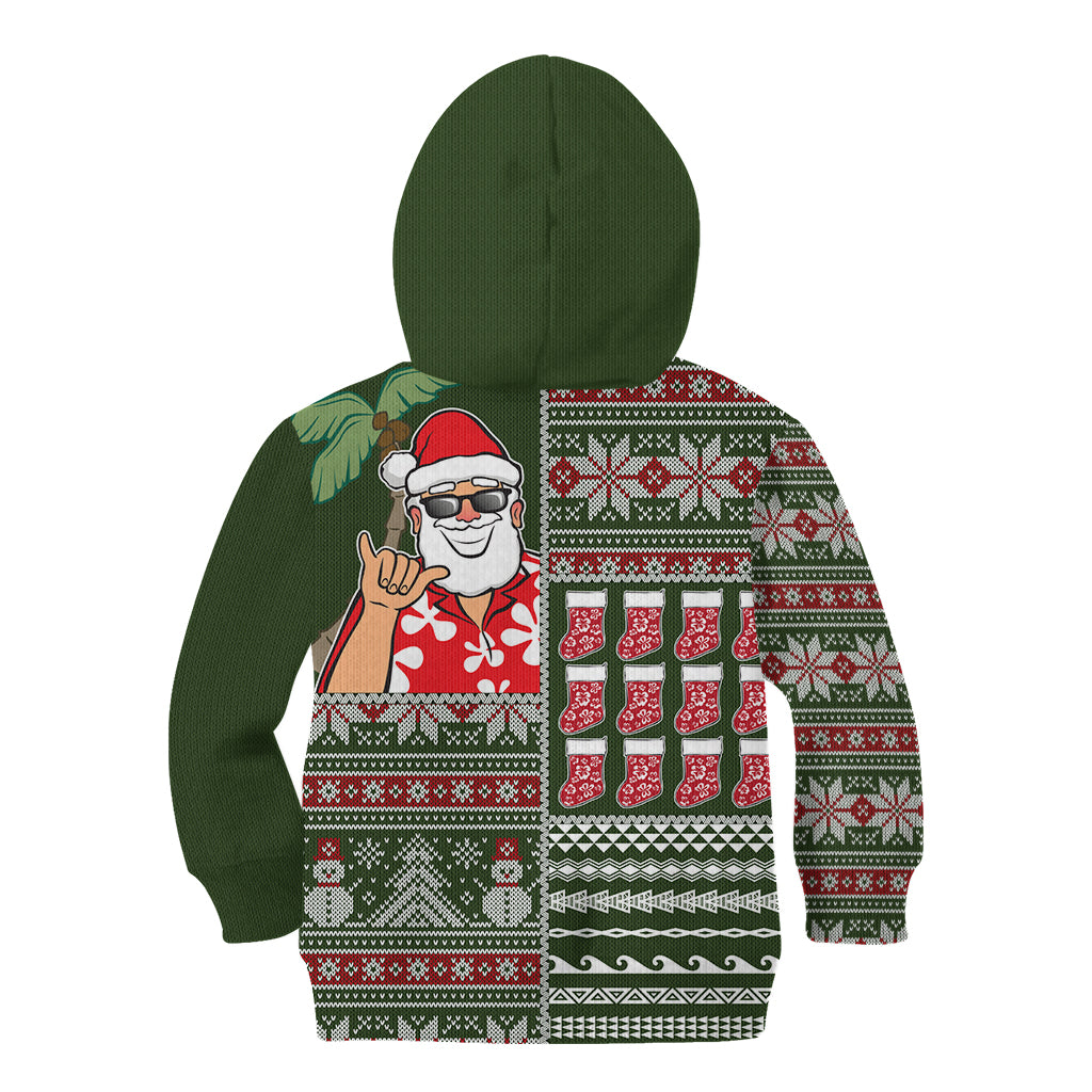 Hawaii Mele Kalikimaka Kid Hoodie Aloha and Christmas Elements Patchwork Green Style LT03 - Polynesian Pride