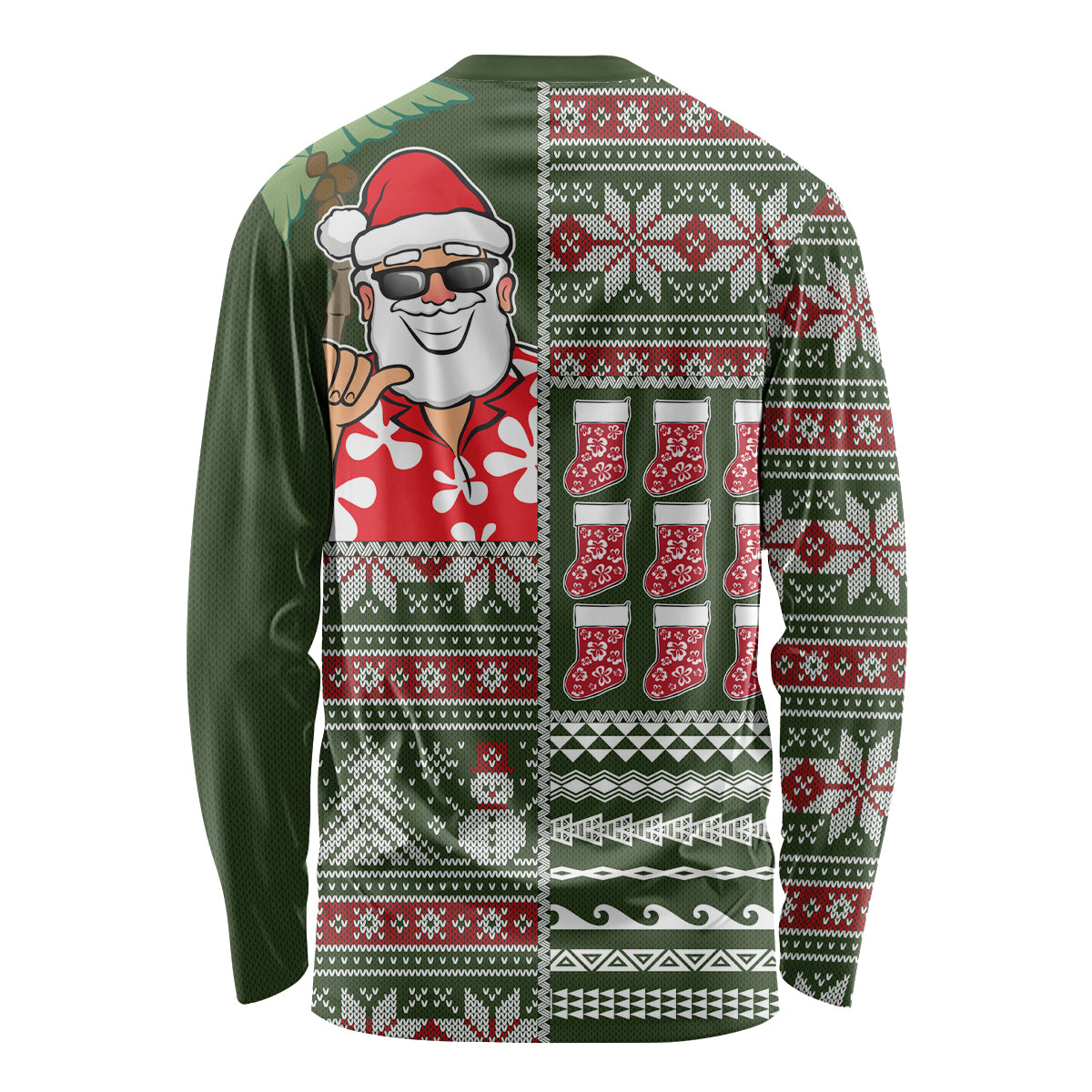Hawaii Mele Kalikimaka Long Sleeve Shirt Aloha and Christmas Elements Patchwork Green Style LT03 - Polynesian Pride