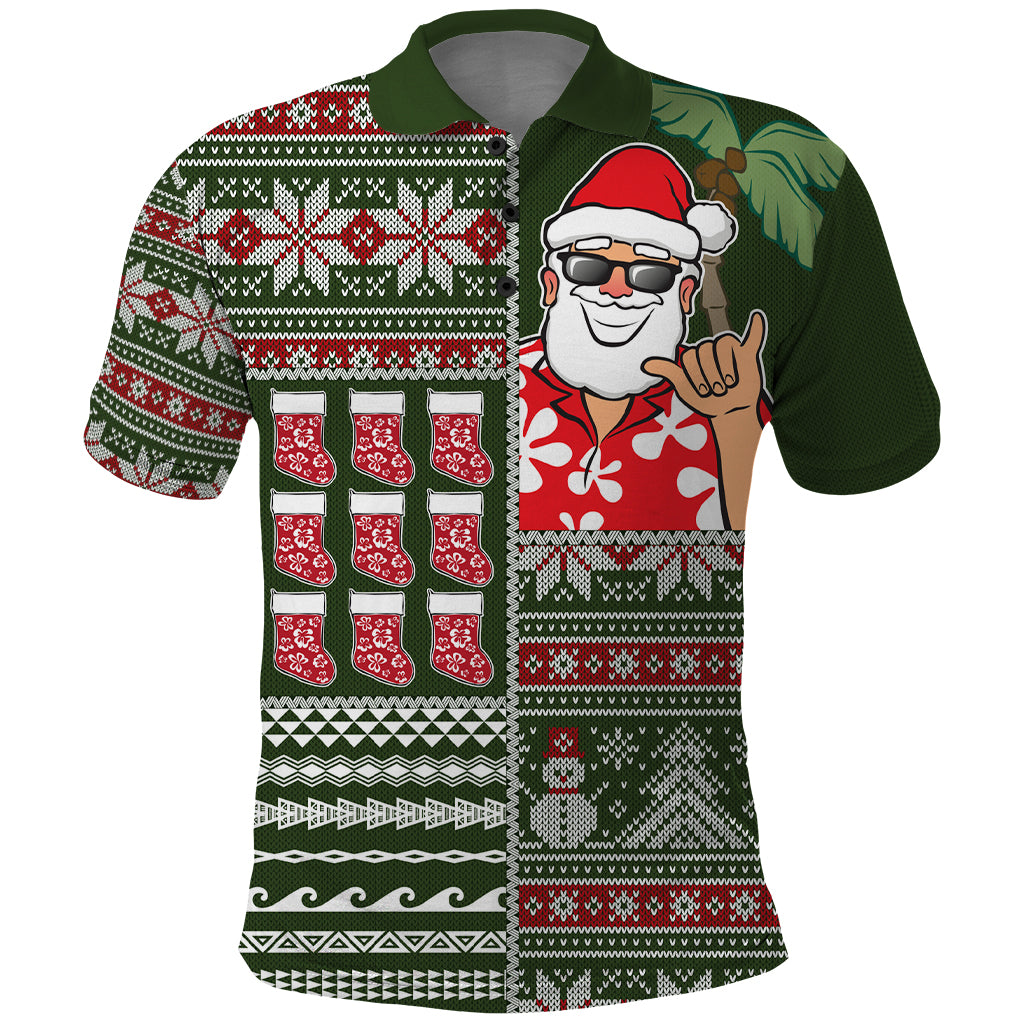 Hawaii Mele Kalikimaka Polo Shirt Aloha and Christmas Elements Patchwork Green Style LT03 Green - Polynesian Pride