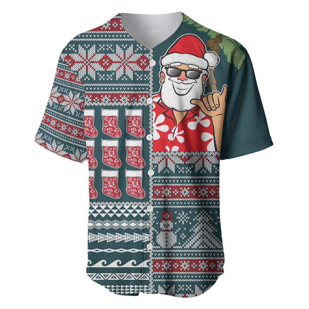 Hawaii Mele Kalikimaka Baseball Jersey Aloha and Christmas Elements Patchwork Turquoise Style LT03 Turquoise - Polynesian Pride