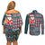 Hawaii Mele Kalikimaka Couples Matching Off Shoulder Short Dress and Long Sleeve Button Shirt Aloha and Christmas Elements Patchwork Turquoise Style LT03 - Polynesian Pride