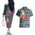 Hawaii Mele Kalikimaka Couples Matching Off The Shoulder Long Sleeve Dress and Hawaiian Shirt Aloha and Christmas Elements Patchwork Turquoise Style LT03 - Polynesian Pride