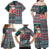Hawaii Mele Kalikimaka Family Matching Off Shoulder Maxi Dress and Hawaiian Shirt Aloha and Christmas Elements Patchwork Turquoise Style LT03 - Polynesian Pride