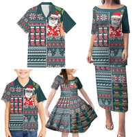 Hawaii Mele Kalikimaka Family Matching Puletasi Dress and Hawaiian Shirt Aloha and Christmas Elements Patchwork Turquoise Style LT03 - Polynesian Pride
