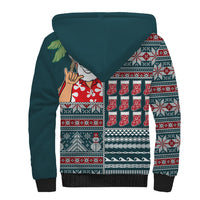 Hawaii Mele Kalikimaka Sherpa Hoodie Aloha and Christmas Elements Patchwork Turquoise Style LT03 - Polynesian Pride