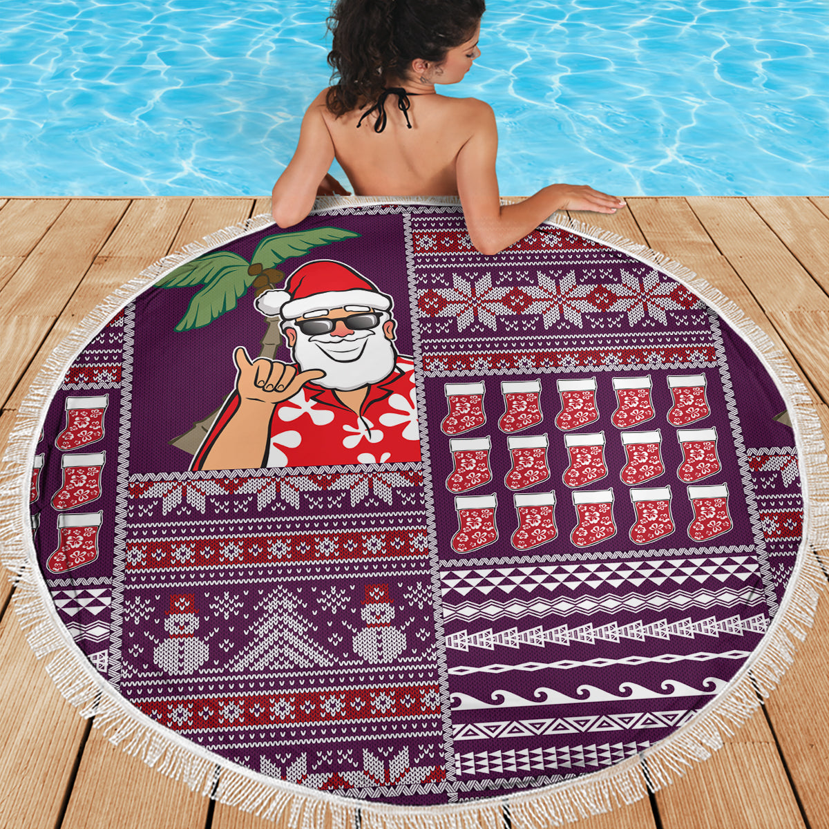 Hawaii Mele Kalikimaka Beach Blanket Aloha and Christmas Elements Patchwork Pink Style LT03 - Polynesian Pride