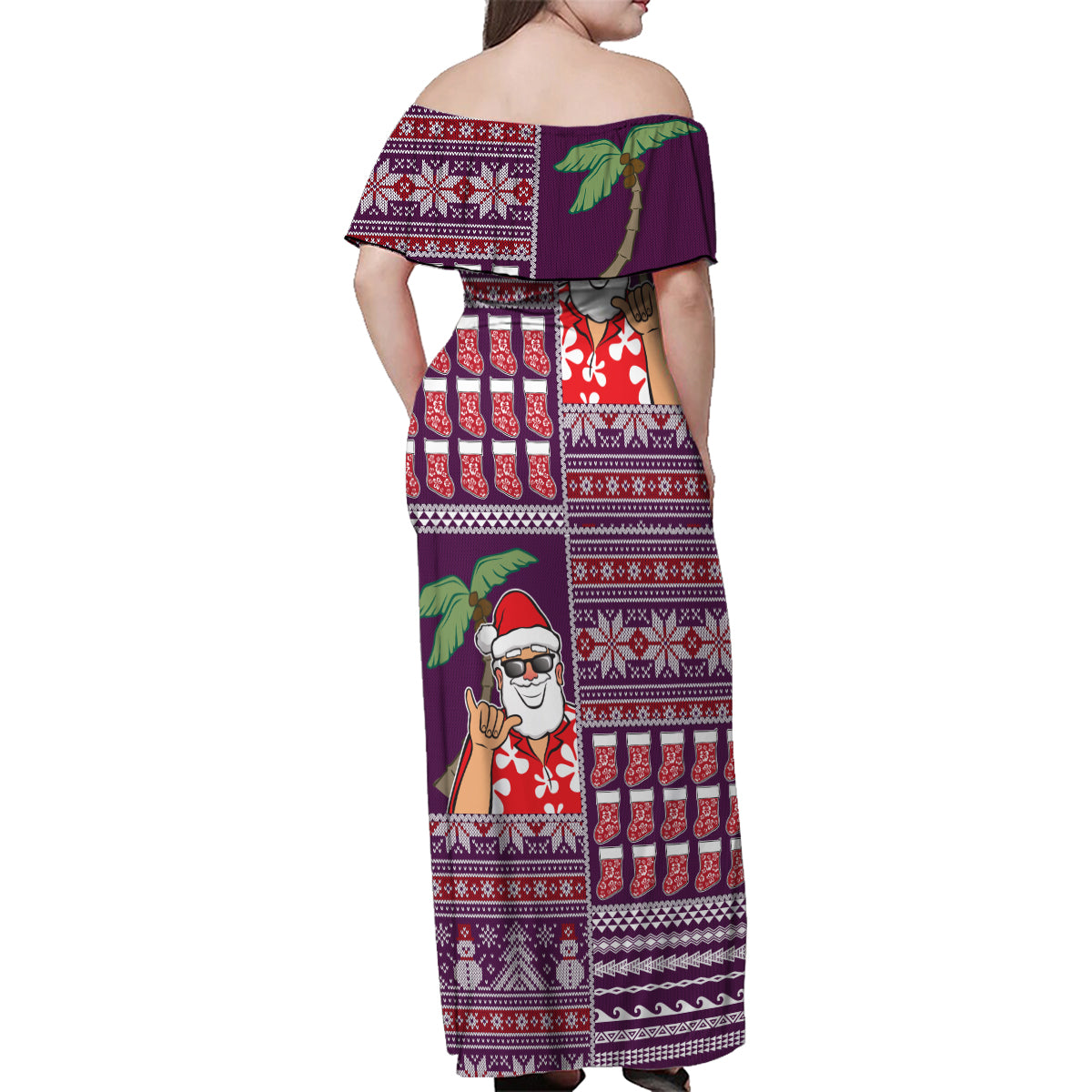 Hawaii Mele Kalikimaka Family Matching Off Shoulder Maxi Dress and Hawaiian Shirt Aloha and Christmas Elements Patchwork Pink Style LT03 - Polynesian Pride