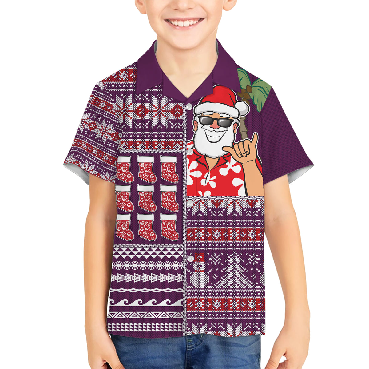 Hawaii Mele Kalikimaka Kid Hawaiian Shirt Aloha and Christmas Elements Patchwork Pink Style LT03 Kid Pink - Polynesian Pride