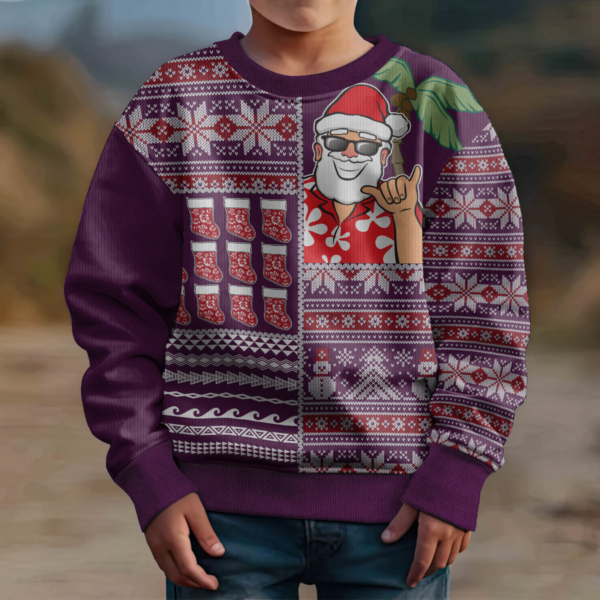 Hawaii Mele Kalikimaka Kid Ugly Christmas Sweater Aloha and Christmas Elements Patchwork Pink Style LT03 - Polynesian Pride