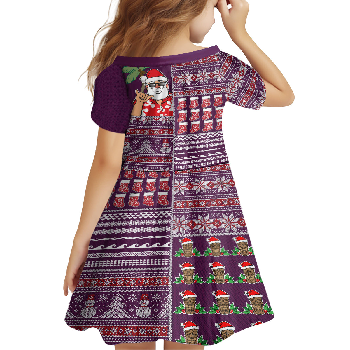 Hawaii Mele Kalikimaka Kid Short Sleeve Dress Aloha and Christmas Elements Patchwork Pink Style LT03 - Polynesian Pride