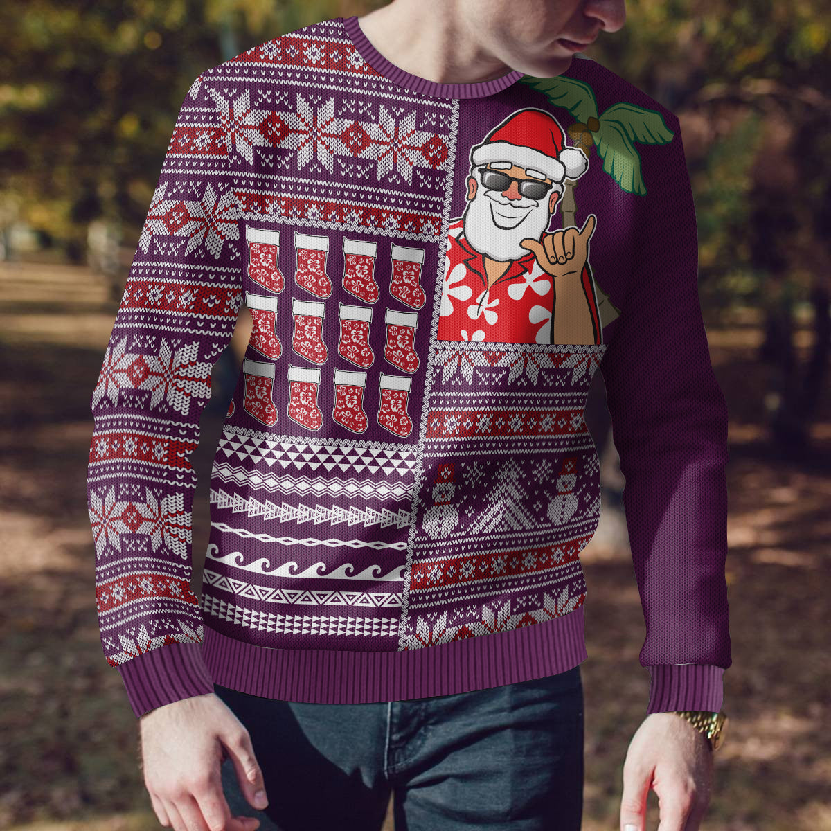 Hawaii Mele Kalikimaka Ugly Christmas Sweater Aloha and Christmas Elements Patchwork Pink Style LT03 - Polynesian Pride