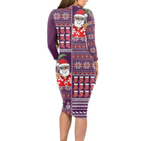 Hawaii Mele Kalikimaka Long Sleeve Bodycon Dress Aloha and Christmas Elements Patchwork Pink Style LT03 - Polynesian Pride