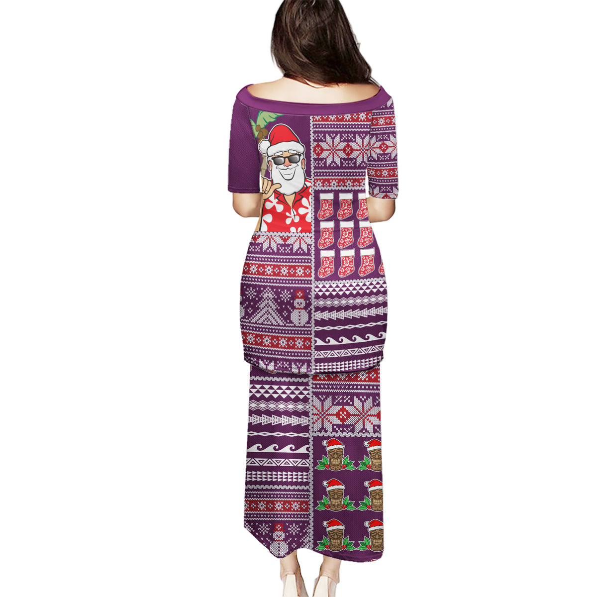 Hawaii Mele Kalikimaka Puletasi Aloha and Christmas Elements Patchwork Pink Style LT03 - Polynesian Pride