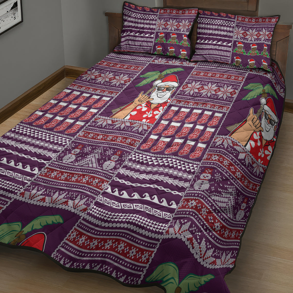 Hawaii Mele Kalikimaka Quilt Bed Set Aloha and Christmas Elements Patchwork Pink Style LT03 - Polynesian Pride