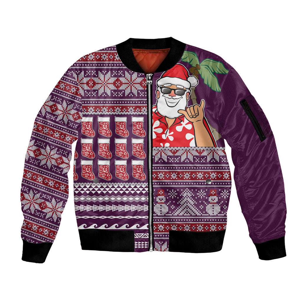 Hawaii Mele Kalikimaka Sleeve Zip Bomber Jacket Aloha and Christmas Elements Patchwork Pink Style LT03 Unisex Pink - Polynesian Pride