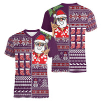 Hawaii Mele Kalikimaka Women V Neck T Shirt Aloha and Christmas Elements Patchwork Pink Style LT03 - Polynesian Pride